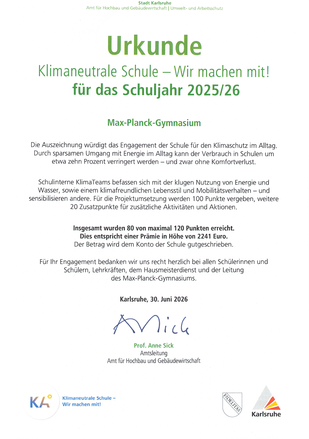 Scan Urkunde Klimaneutrale Schule 25 26